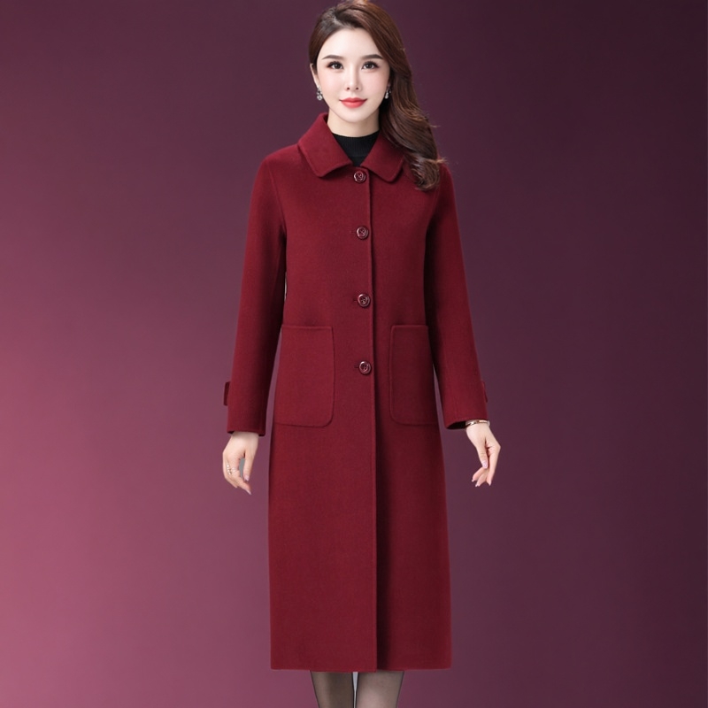 双面呢大衣长款过膝2025年秋冬季新款气质时尚羊毛外套中老年女装