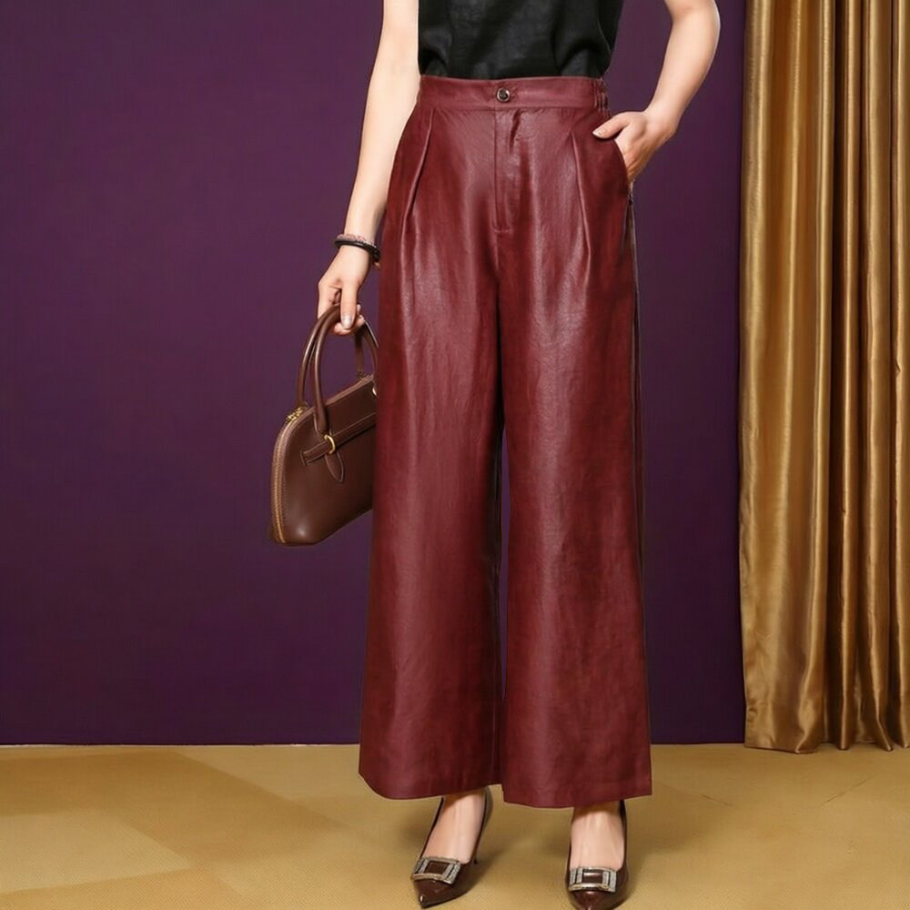 2026春夏季新款龟纹红香云纱真丝长裤桑蚕丝女裤子阔腿裤气质直筒