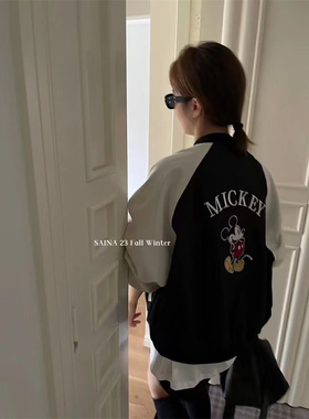 十三行高货女SAINA FASHION春秋季新款宽松卡通拼色袖棒球服外套