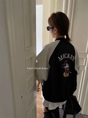韩版刺绣米奇女装棒球服外套