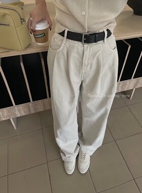 十三行长裤女SAINA FASHION韩系高腰直筒阔腿显瘦休闲百搭牛仔裤