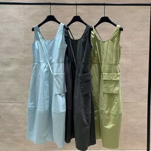 EASE正品夏季新款女 大牌韩系清新U领超好看花苞裙连衣裙(配包包)