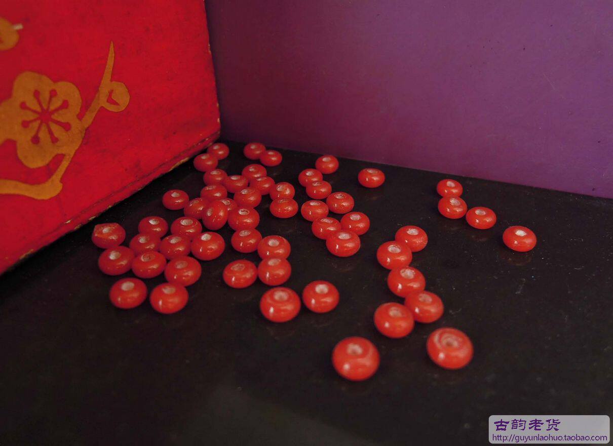 DIY 散珠 料器珠 手工琉璃珠 仿珊瑚红色 算盘珠 隔珠/粒
