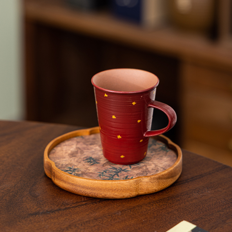 漆红洒金老岩泥粗陶咖啡杯喝水杯陶瓷高颜值陶瓷杯下午茶杯定logo