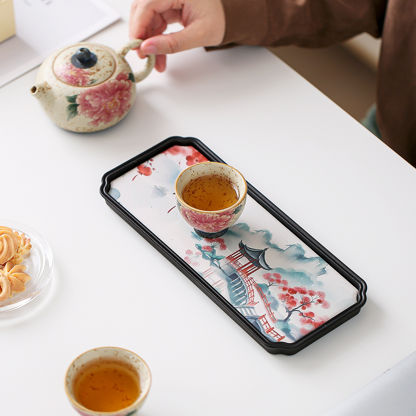 创意墨彩速干吸水茶盘干泡盘陶瓷家用壶承小茶台沥水茶盘茶具配件