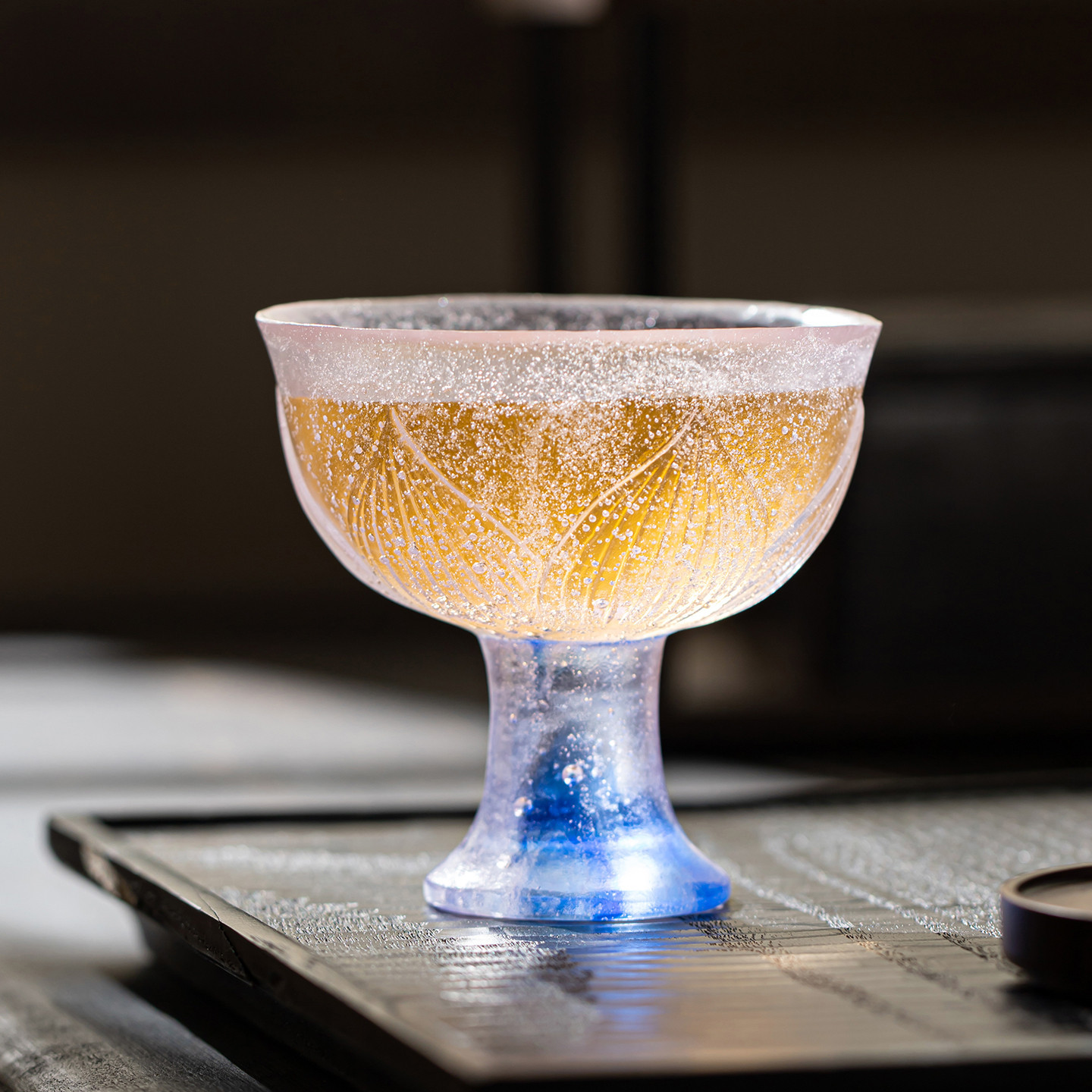 极素桃翠莲纹高足杯古法琉璃功夫茶杯手工高端主人杯家用品茗杯子