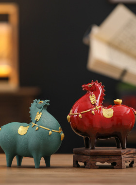 新中式红色陶瓷马唐马摆件家居客厅办公室桌面小马生肖马开业送礼