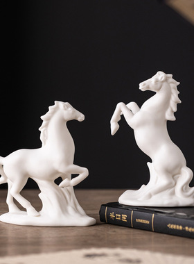 陶瓷八骏小白马摆件家居办公室玄关生肖马鱼缸造景装饰微景观摆设