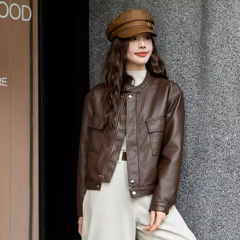短款加绒皮衣外套2026春秋季新款韩版宽松显瘦百搭夹克机车服女装