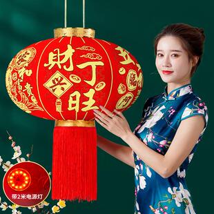 2026新款阳台大门口一对新年灯笼串装饰免插电户外防水防晒植绒