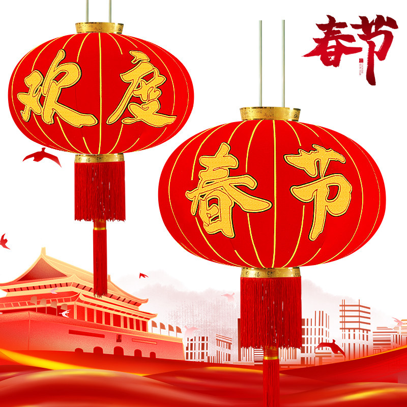 2024新款龙年大红灯笼灯新年过年欢度春节户外大门口阳台一对挂饰