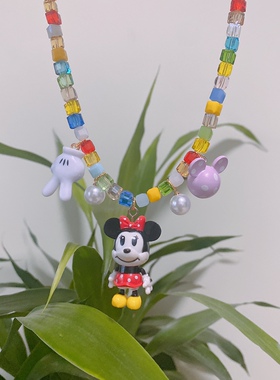 手工原创米奇米妮串珠项链可爱童趣卡通项链迪士尼环球影城项链
