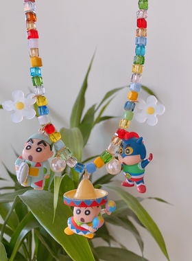 手工自制蜡笔小新串珠项链手机链卡通童趣可爱项链环球影城项链