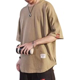 2023夏季潮流宽松大码圆领拼接纯色体恤1312--YM08--P25，男装T恤，星座1312