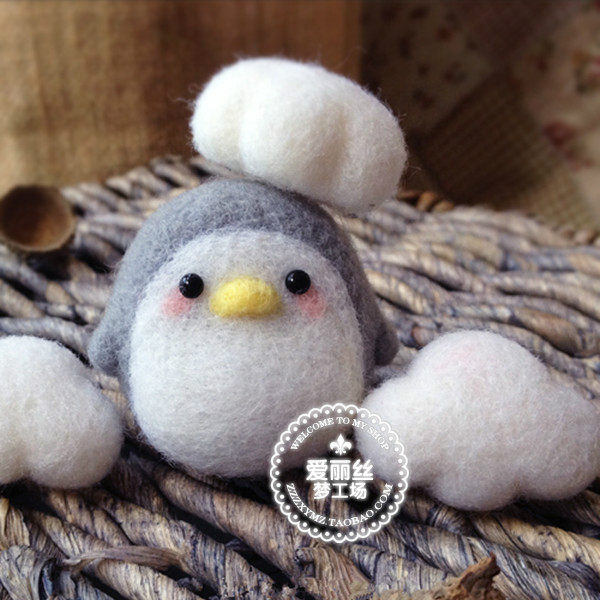 羊毛毡戳戳乐羊毛条 企鹅摆件白云胸针 包邮手工diy材料包送工具