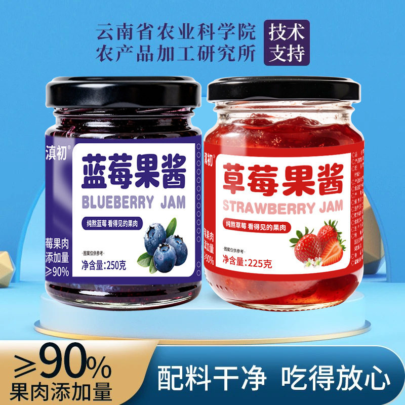滇初蓝莓果酱250g传统古法慢熬草莓酱吐司涂抹烘焙大颗粒果肉酱