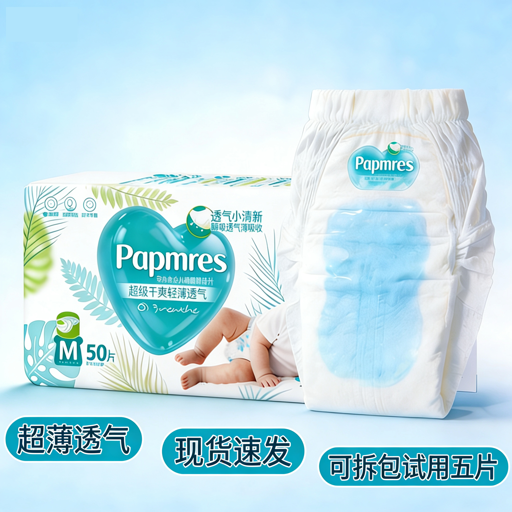 清新帮拉拉裤超薄透气舒适纸尿裤男女通用婴儿尿不湿S-XXXL码
