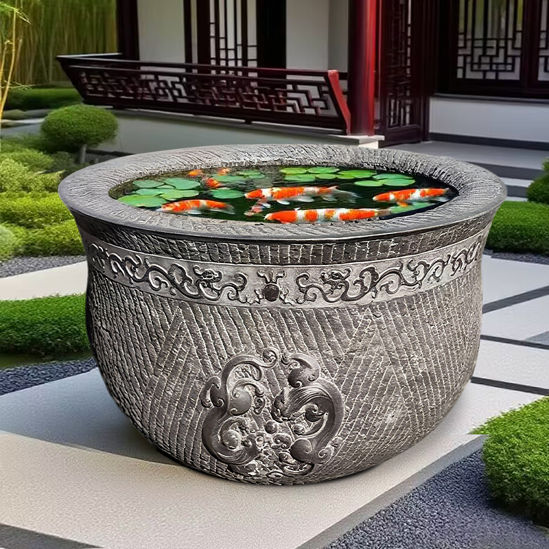 石雕鱼缸花盆别墅庭院天然养花