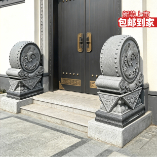 石雕门墩抱鼓石一对天然花岗岩别墅庭院门口摆件石鼓石墩户外装饰