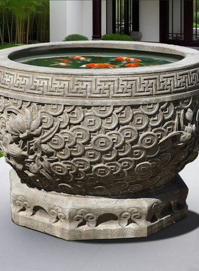 石雕鱼缸花盆仿古黄旧门海户外庭院石水槽水缸定做花岗岩招财摆件