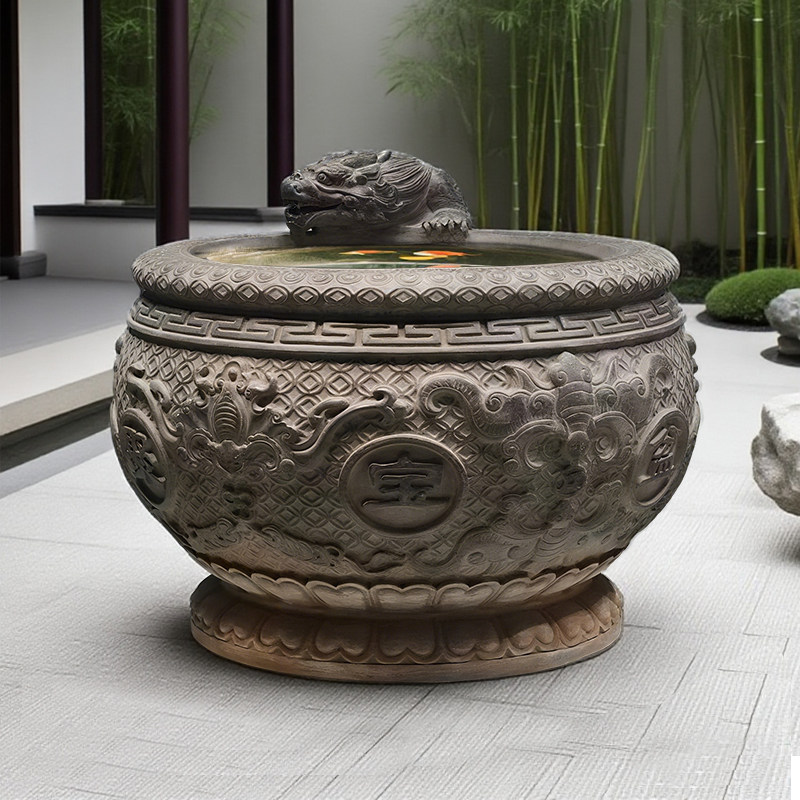 石雕鱼缸庭院养鱼石头缸户外摆件石雕鱼缸花盆仿古大门口门海大缸