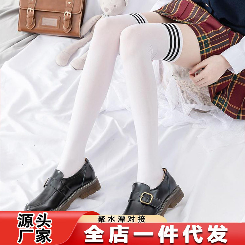 长筒袜学生条纹过膝袜白色小腿袜薄丝袜中筒袜女可爱纯欲风jk袜子