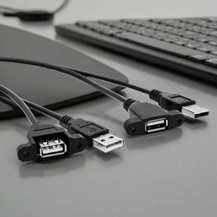 USB2.0公对母延长线工控机箱 USB 锁螺丝面板线 带耳朵可固定