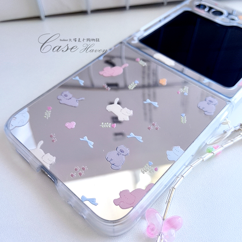 镜面卡通猫咪三星zflip7/6手机壳