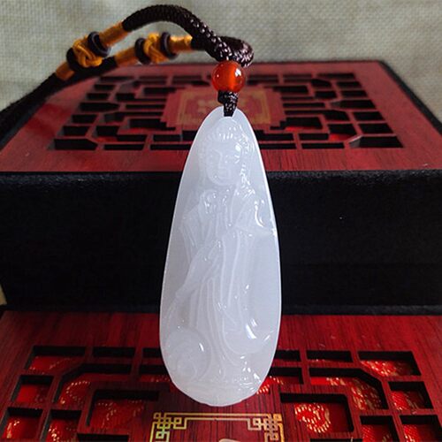 天然白玉观音吊坠滴水观音正品玉坠项链站观音菩萨男挂件平安玉佩