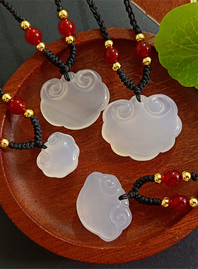 白玉髓玛瑙如意锁吊坠男女情侣平安祥云锁项链小红书爆款儿童玉佩