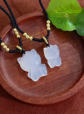 KT猫玛瑙玉髓吊坠小红书爆玉佩送女友可爱迷你玛瑙项链送女友玉坠