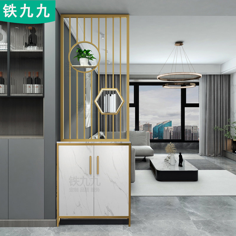 屏风鞋柜一体客厅玄关柜子门厅隔断实木定做置物架洗手台轻奢简约
