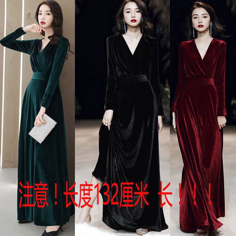 丝绒晚礼服2025新款女高级感高端轻奢小众合唱团演出服长款连衣裙