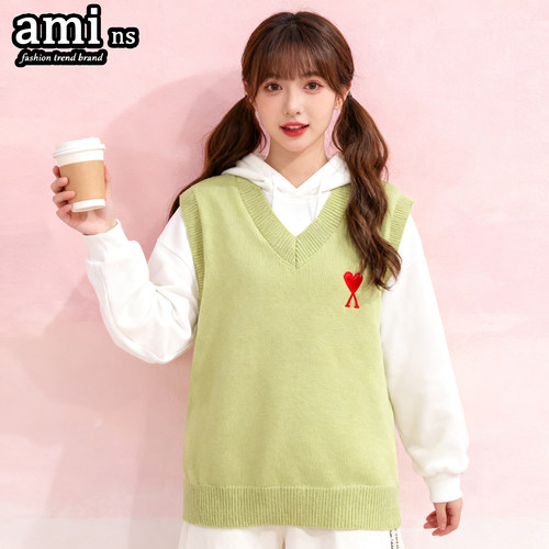 AMI毛衣男女V领马甲背心针织衫潮