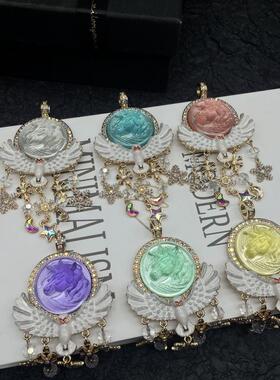 中古饰品KF欧美重工高品质独角兽轻奢小众珐琅星星流苏磁吸吊坠