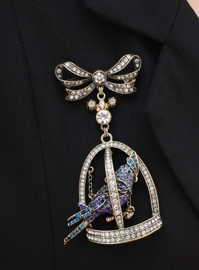 1000SE中古vintage耳环银针蝴蝶结小鸟笼子镶钻耳坠复古轻奢胸针