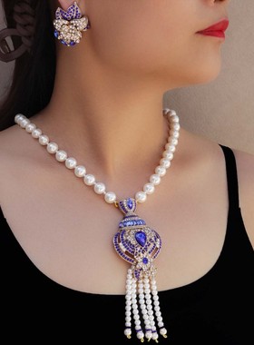 1433studio项链女款2025新款爆款复古中古风项链蓝色吊坠套装