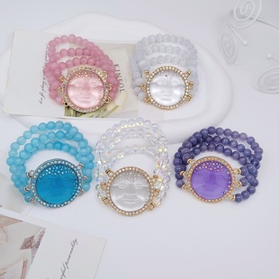 莉杭饰品KF摩恩脸设计感百搭优雅通透艺术ins风层次感多色手镯