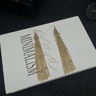 中古饰品AB鬼才设计欧美重工满钻时尚链条小众轻奢流苏长款耳环
