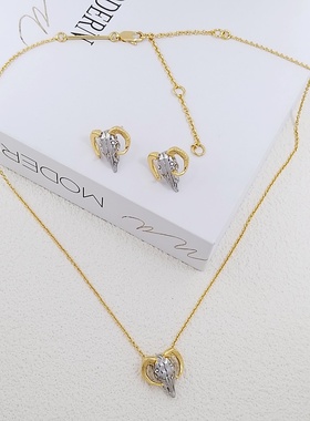 AB镀真金男女小羊头耳钉项链简约