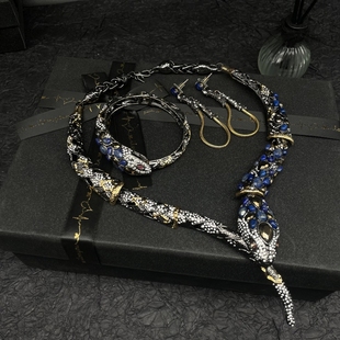 中古饰品AB鬼才设计打造欧美精致立体蛇满钻铜镀真金项链手镯耳钉