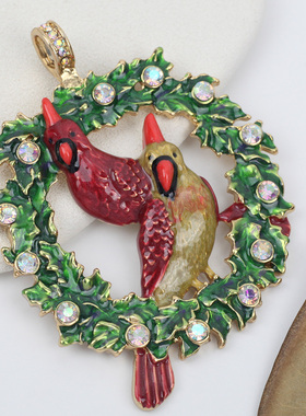 欧美外贸饰品珐琅彩时尚百搭圣诞花环项链吊坠配饰