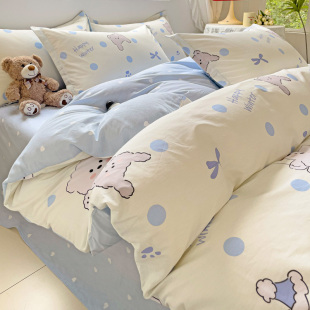 60支100%全棉四件套斜纹纯棉被套床单床笠款学生宿舍三件套床上