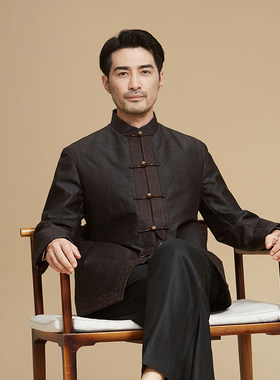 唐装男中式香云纱棉服唐袭世家