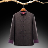 男秋冬季 中式 唐装 加棉加厚真丝香云纱外套中国风复古立领休闲棉服