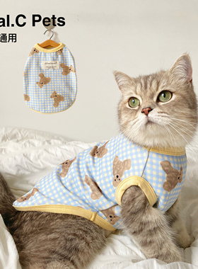 HC宠物狗狗猫咪衣服可爱ins风蓝色小熊空调背心家居服防掉毛春夏