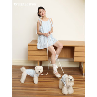 HC原创宠物亲子同款baby蓝连衣裙芭蕾风纯棉猫咪狗狗吊带背心裙