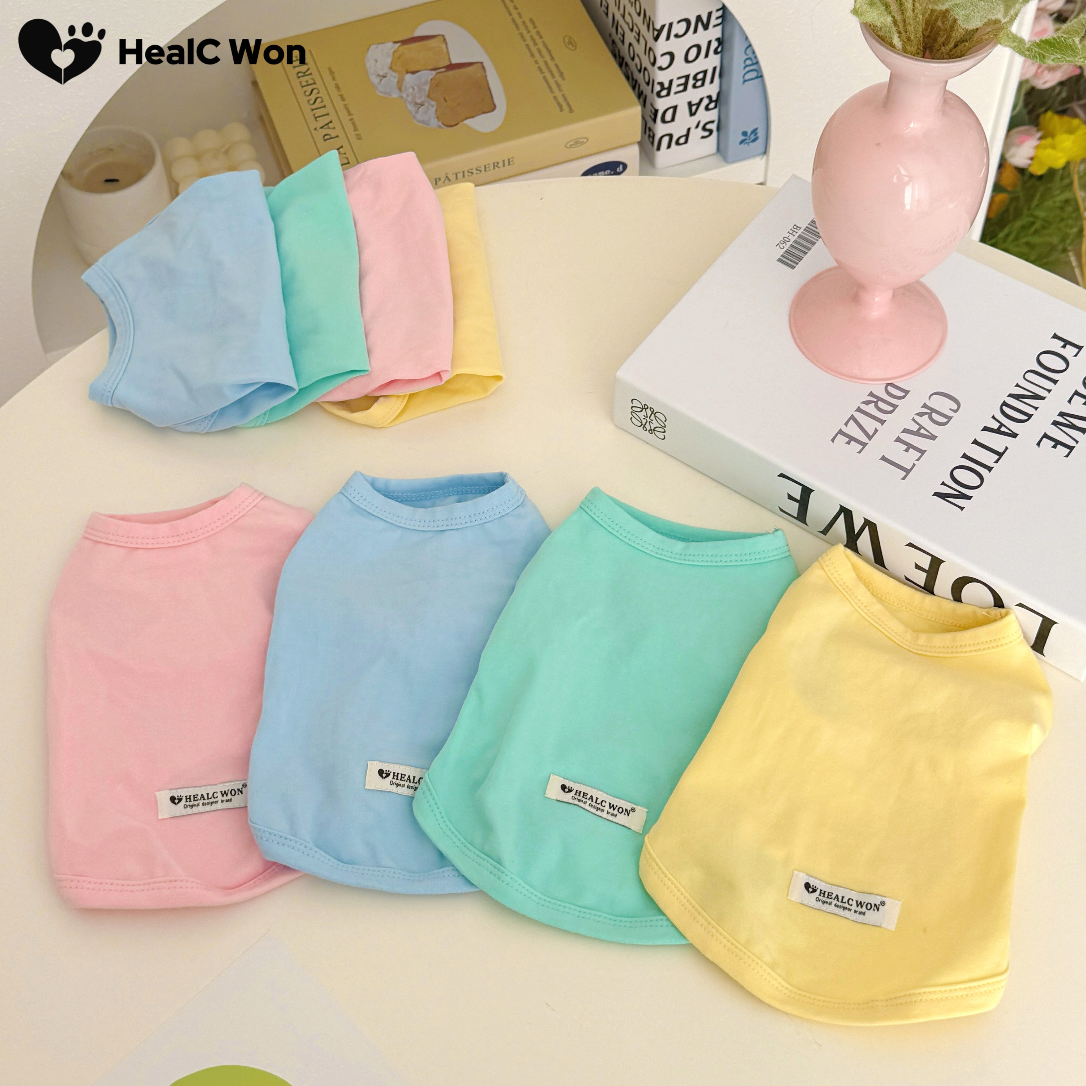 HC纯色宠物衣服狗狗猫咪无袖背心防掉毛ins多巴胺纯棉加厚打底衫