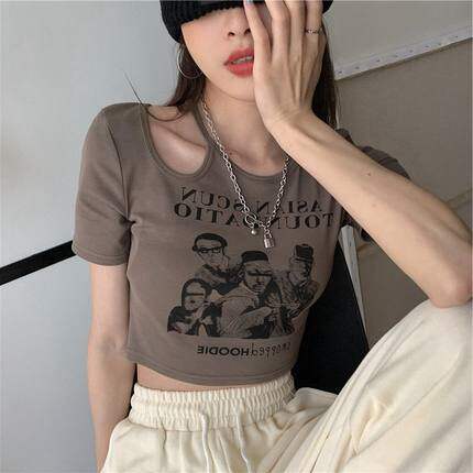 泫雅甜辣T恤女夏季新款美式复古显瘦藏肉心机镂空ins风设计感上衣