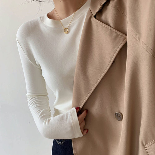 双面德绒打底衫女装内搭2022秋冬磨毛长袖T恤女韩版白色圆领上衣
